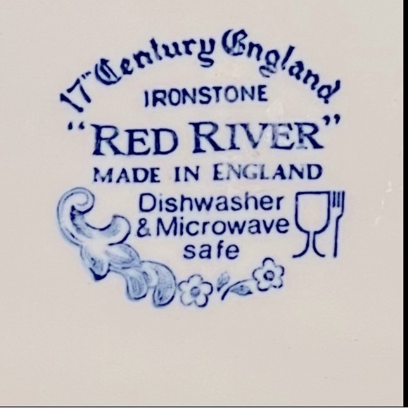 BLUE WHITE CHINA ENGLAND IRONSTONE DINNER PLATE 9” RED RIVER 17th CENTURY ENGL - Picture 3 of 4